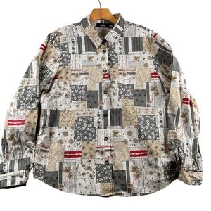 Tapestry Patchwork Floral Long Sleeve Button Up Shirt Women's XLarge MADE IN USA